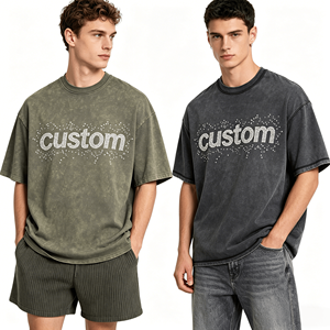 เสื้อยืดดีไซน์เนอร์ทรงบ็อกซี่ OEM/ODM ปักโลโก้ด้วยคริสตัล เสื้อผ้าสตรีทแวร์ พิมพ์ลาย เสื้อยืดคอตตอนทรงหลวมไหล่ตก คุณภาพสูง - Product Image 2