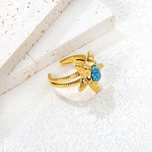18K Gold Plated Stainless Steel Trendy Rings <b>Fashion</b> Blue Ocean <b>Star</b> Turquoise Starfish Adjustable Rings Jewelry for Women - Product Image 4
