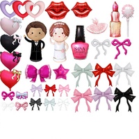 Ballons en aluminium Mylar pour Mariés, Lèvres Rouges, Rouge à Lèvres, Vernis à Ongles, Nœud, Cœur, pour Décoration de Mariage, Fête Prénuptiale, Enterrement de Vie de Jeune Fille, Saint-Valentin