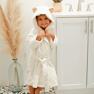 Morbido <span class=keywords><strong>Accappatoio</strong></span> con Cappuccio in Tessuto di <span class=keywords><strong>Cotone</strong></span> e Bambù, Altamente Assorbente, Compresso, Usa e Getta, per Bambini e Neonati, per il Bagno - Product Image 5