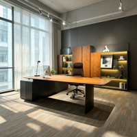 Bureau de direction en bois de luxe, bureau moderne en forme de L avec armoire de rangement latérale et tiroirs