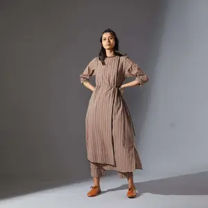 Aschulman Custom Vintage Muslim Clothes Retro Cotton Striped Down Suits Abaya Women Muslim Dress Turkey