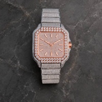 Montre automatique mécanique pour homme avec verre saphir, design bicolore, testée au diamant, sertie de moissanite VVS1 couleur D