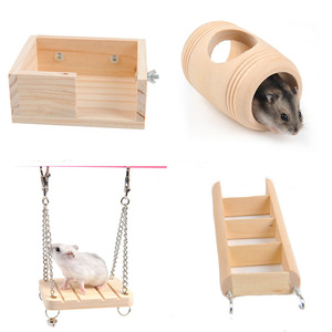 Juguete de madera para hámster: Escalera de escalada, columpio, plataforma de madera, juguete de barril para cobayas y hámsteres dorados, y cabaña pequeña - Product Image 6