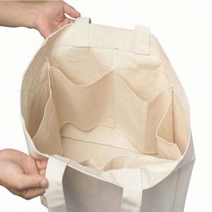 Sacs d'épicerie en toile de coton personnalisés avec plusieurs poches intérieures, sacs de courses réutilisables biologiques - Product Image 3