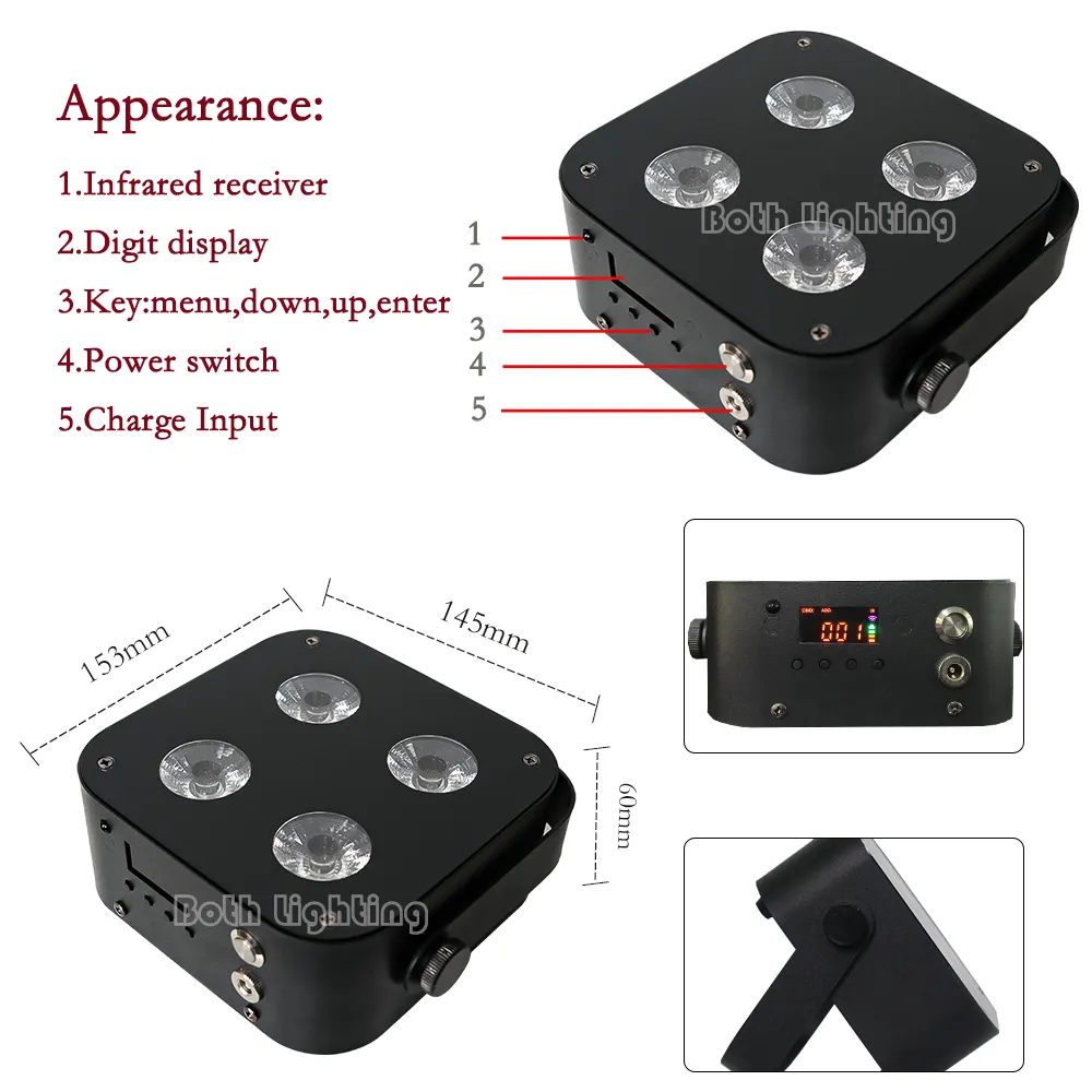 Vendedor caliente IR4 mini uplights 4*12W RGBWA UV 6 en 1 APP y remoto DMX512 Freedom Battery Uplights inalámbricos para boda evento Fiesta