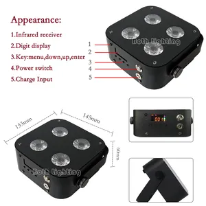 Hot-seller IR4 Mini Uplights 4*12W RGBWA UV 6in1 APP Remote DMX512 Freedom Battery Wireless Uplights For Wedding Event Party