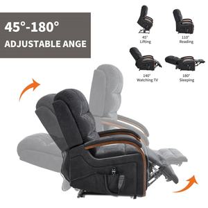 Sillón <span class=keywords><strong>Reclinable</strong></span> Eléctrico de Chenilla Negra con Doble Motor, Reposabrazos de Madera Maciza, Bolsillos Laterales, Masaje con Calor y Temporizador, de Alta Resistencia - Product Image 6