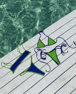 Đồ bơi hai mảnh chất lượng cao, họa tiết kẻ ca rô báo đốm, kiểu Brazil, dây đeo có thể điều chỉnh, khóa cài, thiết kế OEM tùy chỉnh. - Product Image 2