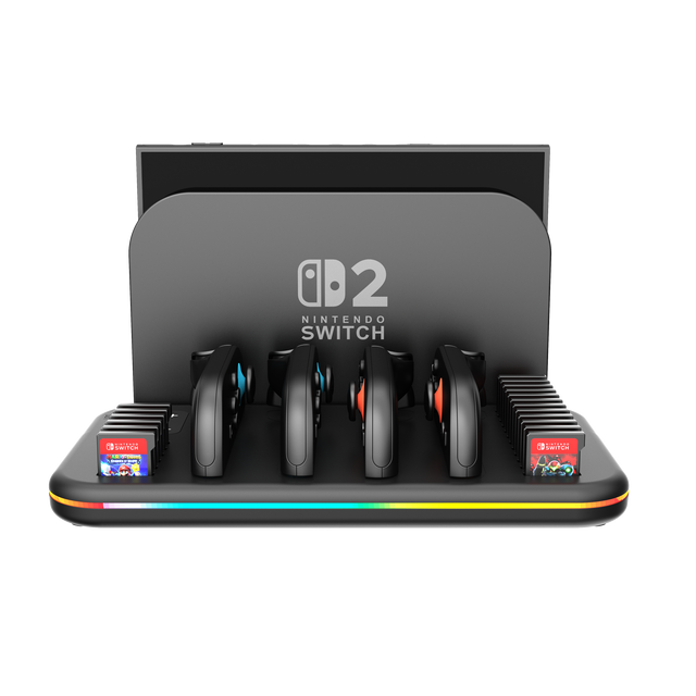 OEM:4-In-1 Switch 2 Organizer Base Holds  with 12 Game Card Case and for Switch 2  Nintendo Joy Cons  Multi-Port Charging Dock