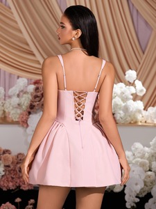 Robe de Soirée Rose de Luxe pour Femme – Élégante, Sans Manches, Taille Haute, Mini – Idéale pour Bal, Fête, Mariage ou Tenue Formelle – Vente en Gros - Product Image 4
