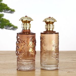 Bouteille <span class=keywords><strong>de</strong></span> vin en verre vide <span class=keywords><strong>de</strong></span> 500 ml, style chinois créatif, gaufrée, adaptée à la vodka, au brandy, au rhum, au whisky, au <span class=keywords><strong>gin</strong></span> - Product Image 3