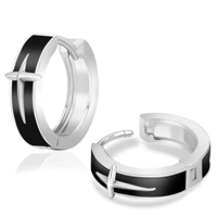 Pendientes de Aro Huggie con Calavera Negra Plateada y Cruz Gótica, Plata de Ley 925 Hipoalergénica, Joyería Punk Cool para Hombres y Mujeres