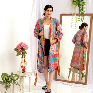 Wholesale Handmade Kantha Jacket for Women Vintage Reversible Cotton <b>Quilted</b> Jacket Indian Block Print Boho Ethnic <b>Winter</b> Casual - Product Image 1