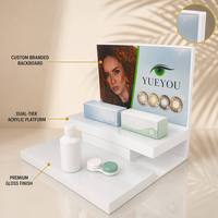 Présentoir de vente au détail en acrylique blanc moderne à 2 niveaux, portable et détachable, pour lentilles de contact et cosmétiques