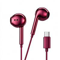 Earbud Berkabel Tipe C Perak, Earphone Berkabel Chrome, Headphone Logam Chrome Perak, Earphone Chrome, Earbud Chrome Berkabel