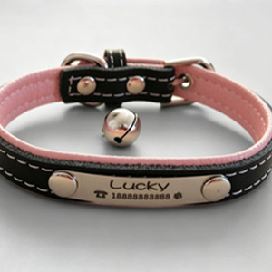 Personalized Engraved Leather Classic Simple Anti-lost Adjustable Dog & Cat <b>Collar</b> with Bell-Custom <b>Pet</b> Accessory - Product Image 2