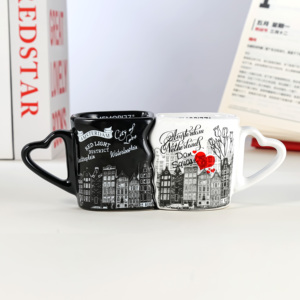 Wholesale Creative Valentine'S Day Gifts Heart-Shaped Handle Coffee Mugs Custom Logo Souvenir Ceramic <b>Cup</b> <b>Sets</b> - Product Image 1
