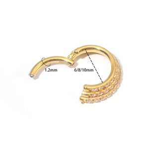 Anneau de nez en acier inoxydable or rose à trois couches avec zircon, serti à griffes, bijou de piercing de style géométrique pour soirée - Product Image 2