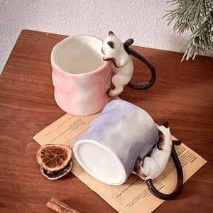 Creative Handmade 3D Siamese Cat <b>Ceramic</b> <b>Mug</b> Unique Couple Coffee <b>Mugs</b> - Product Image 6