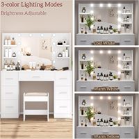 Meubles de chambre luxueux blanc stockage cristal éclairé sept tiroirs Table en bois miroir commode pour vanité maquillage