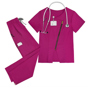 Ensemble de blouses médicales pour femmes, uniforme d'infirmière, tenue de travail, fermeture éclair sur le devant, manches courtes, tissu sergé, pour l'hôpital - Product Image 3