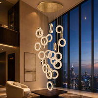 Lustre de Luxe en Cristal pour Escalier, Suspension Circulaire LED en Titane Doré pour Hall d'Entrée