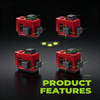 Niveau laser 4D professionnel rouge auto-nivelant, faisceau 360° droit/incliné, précision 2 mm/7 m, indice IP54