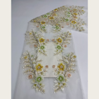 Tissu en dentelle brodée de fleurs 3D en mousseline de soie et perles, motif vigne verticale, en tulle transparent pour robe de soirée légère printemps-été