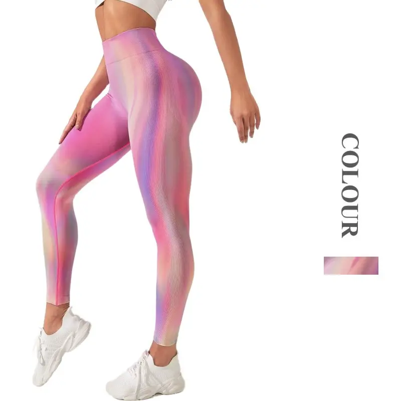 Celana Yoga wanita, Legging Gym pinggul ketat, celana Yoga warna gradien tanpa kelim, pilihan populer