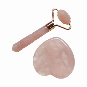 Logo personnalisé Rouleau de jade en quartz rose pour le visage naturel et ensemble d'outils en pierre de Gua Sha - Product Image 3