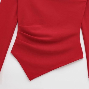 デザイン女性非対称弾性ブラウスビンテージ長袖女性シャツブルサトップス - Product Image 5