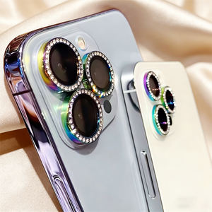 Film de protection d'objectif de caméra Diamond Eagle Eye, 15 couleurs, anneau métallique en strass, verre trempé pour téléphones - Product Image 1