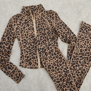 Completo Sportivo da <span class=keywords><strong>Donna</strong></span> Due Pezzi, Stampa Floreale e <span class=keywords><strong>Leopardata</strong></span>, Set Yoga Aderente con <span class=keywords><strong>Giacca</strong></span> con Zip e Pantaloni a Zampa, Set Casual da Palestra e Fitness - Product Image 3