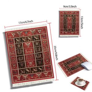 Ensemble de 4 dessous-de-verre classiques de qualité supérieure, tapis arabes tissés à la main, tapis de souris en caoutchouc écologique élégant pour la décoration de la maison/du bureau - Product Image 4