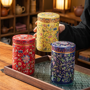 Stainless steel Food Container Round With Lid 1 Layer Decorative Storage <b>Box</b> Red Yellow Blue <b>Floral</b> Design - Product Image 4