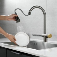 304 robinets de cascade en acier inoxydable pistolet gris 4 modes mélangeurs de pluie retirer le robinet d'évier de cuisine de pulvérisation