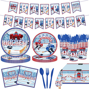 Hockey Theme Birthday Party Tableware Set Paper Plates Napkins <b>Tablecloth</b> 60-80 Pcs Sports Decorations - Product Image 1