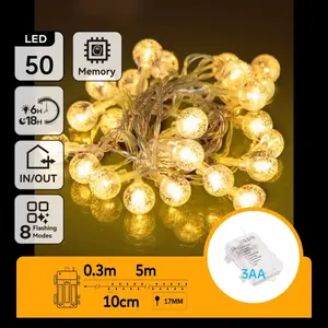 Ghirlanda di luci a bolle, 5m, batterie 3AA, colore bianco caldo, ideale per decorare feste e creare atmosfere accoglienti. - Product Image 3
