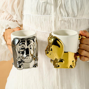 Taza de Cerámica Creativa con Diseño 3D en Relieve de Perro, Taza de Oficina para Parejas, Taza de Cerámica con Animal en Dorado y Plateado, OEM ODM - Product Image 1