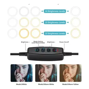 Anneau lumineux tricolore 3200K à 5600K avec contrôle intégré pour vlog personnel et diffusion en direct, alimenté par USB, corps en plastique, W - Product Image 5