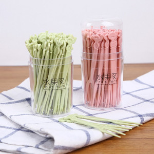 Fruit Fork Set Disposable Plastic Green Pink Party Utensils for Home Restaurant Use - Product Image 1