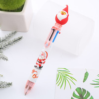 Stylo bille en plastique à 6 couleurs à base d'huile, fonction clic, motif dessin animé, cadeau de Noël original pour étudiants et enfants, écriture 0,5 mm