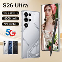 AI kamera kablosuz şarj 5G S26 Ultra 7.3 inç 16Gb + 1TB 108MP 8000mah Android 14 yüz kilidini küresel toptan