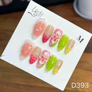 ขายส่งเล็บปลอมอะคริลิคแบบกดติด รุ่นใหม่ล่าสุด ทรงส้นเข็ม/อัลมอนด์ ประดับดอกไม้ 3 มิติ 10 ชิ้น ใช้ซ้ำได้ งานแฮนด์เมด พร้อมกาว - Product Image 2