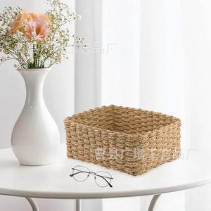 Handmade Paper Rope Woven <b>Storage</b> <b>Basket</b> Rectangle <b>Large</b> Household Clothing Organizer Soft Furnishing - Product Image 1