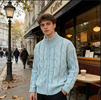 Cardigan zippé à col roulé torsadé personnalisé pour homme, style vintage décontracté japonais haut de gamme, tricot épais imprimé, collection automne/hiver