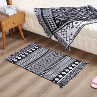 Tapis de salle de bain Boho 2 'x 3', tapis Boho tissé 100% pour chambre à coucher tapis bohème noir et blanc tapis de bain