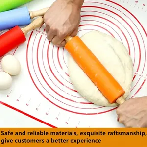 1/4Pcs Non-Stick <b>Silicone</b> Rolling Pin Wooden Handle Pastry Dough Flour Roller Kitchen Cooking kid <b>Baking</b> Tool For Pasta Dough - Product Image 5