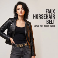 Ceinture large cloutée avec rivets pyramidaux, style rock punk, accessoire de mode, ceinture léopard en fausse crinière pour femme